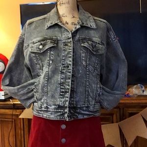 BLack DENIM acid washed Jean Jacket, Bomber Style or Western